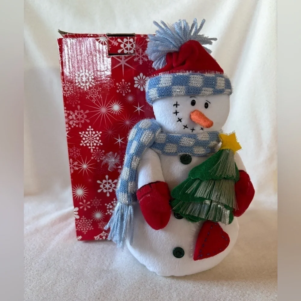Unbranded Glowing Christmas Plushie Fiber Optic Snowman Holding Christmas Tree